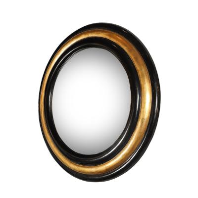 Karl Springer Mid Century Modernist Gilt Black Lacquered Convex Mirror by Karl Springer