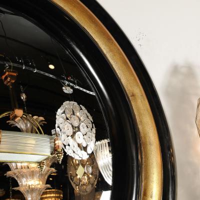 Karl Springer Mid Century Modernist Gilt Black Lacquered Convex Mirror by Karl Springer