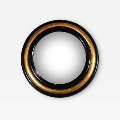 Karl Springer Mid Century Modernist Gilt Black Lacquered Convex Mirror by Karl Springer