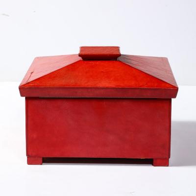 Karl Springer Mid Century Modernist Vermillion Red Lacquered Goat Skin Box by Karl Springer