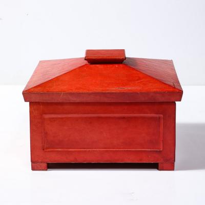 Karl Springer Mid Century Modernist Vermillion Red Lacquered Goat Skin Box by Karl Springer