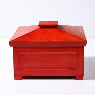 Karl Springer Mid Century Modernist Vermillion Red Lacquered Goat Skin Box by Karl Springer