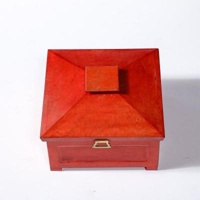 Karl Springer Mid Century Modernist Vermillion Red Lacquered Goat Skin Box by Karl Springer