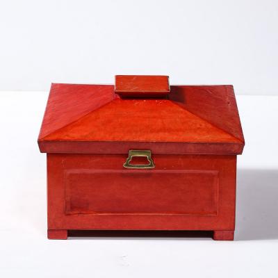 Karl Springer Mid Century Modernist Vermillion Red Lacquered Goat Skin Box by Karl Springer
