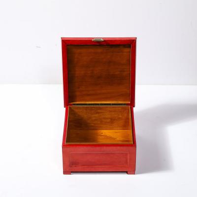 Karl Springer Mid Century Modernist Vermillion Red Lacquered Goat Skin Box by Karl Springer