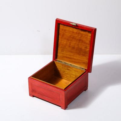 Karl Springer Mid Century Modernist Vermillion Red Lacquered Goat Skin Box by Karl Springer