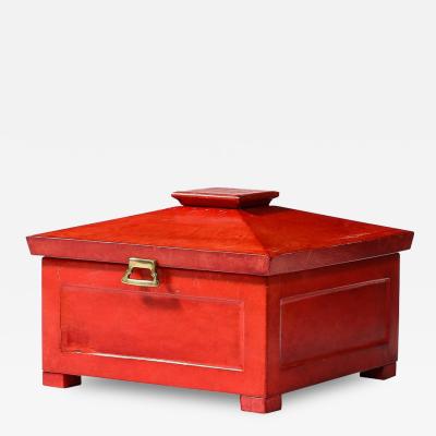 Karl Springer Mid Century Modernist Vermillion Red Lacquered Goat Skin Box by Karl Springer