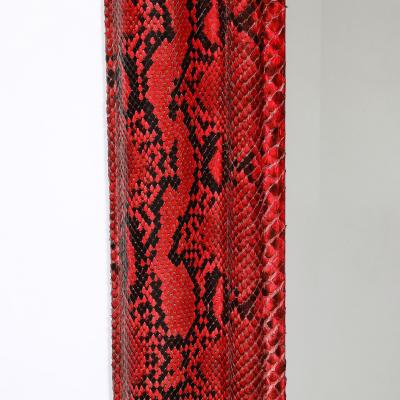 Karl Springer Mid Century Molding Mirror in Red Black Python Leather by Karl Springer
