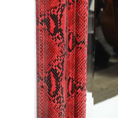 Karl Springer Mid Century Molding Mirror in Red Black Python Leather by Karl Springer