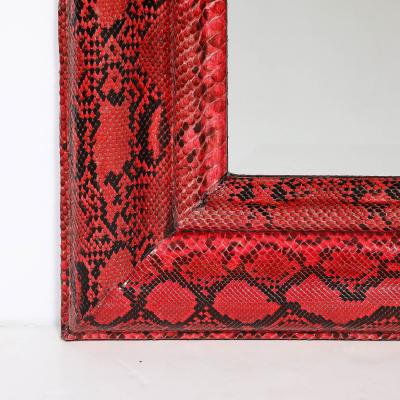 Karl Springer Mid Century Molding Mirror in Red Black Python Leather by Karl Springer