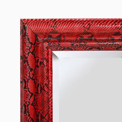Karl Springer Mid Century Molding Mirror in Red Black Python Leather by Karl Springer