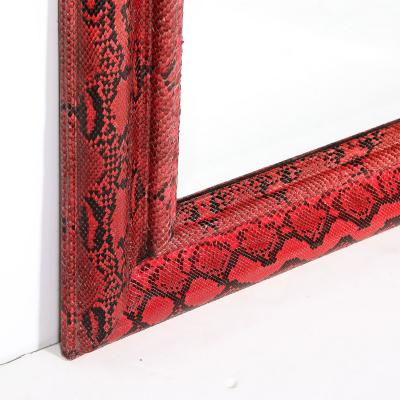 Karl Springer Mid Century Molding Mirror in Red Black Python Leather by Karl Springer