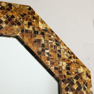 Karl Springer Mid Century Octagonal Tessellated Penshell Mirror in the Manner of Karl Springer