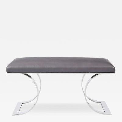 Karl Springer Mid Century Polished Steel Holly Hunt Leather JMF Bench by Karl Springer