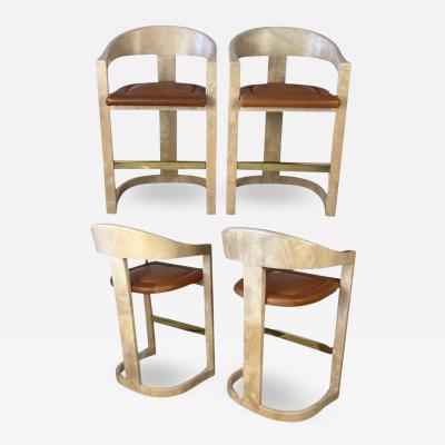 Karl Springer Mid Century Set of 4 Onassis Bar Stools