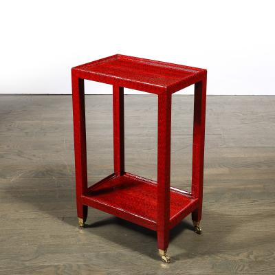 Karl Springer Mid Century Side Table in Smoked Ruby Cobra with Brass Castors by Karl Springer
