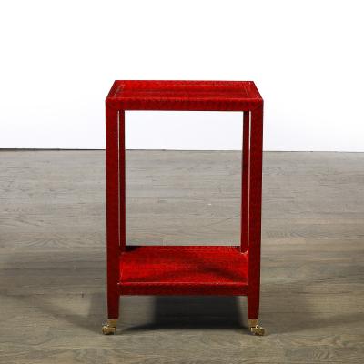 Karl Springer Mid Century Side Table in Smoked Ruby Cobra with Brass Castors by Karl Springer