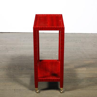 Karl Springer Mid Century Side Table in Smoked Ruby Cobra with Brass Castors by Karl Springer