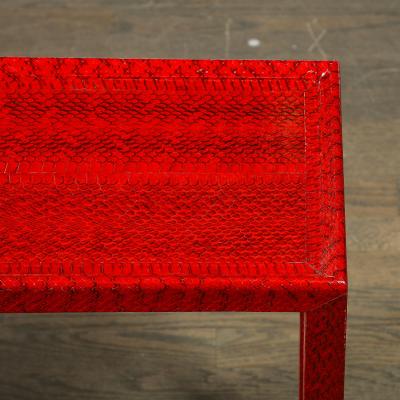 Karl Springer Mid Century Side Table in Smoked Ruby Cobra with Brass Castors by Karl Springer