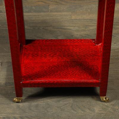 Karl Springer Mid Century Side Table in Smoked Ruby Cobra with Brass Castors by Karl Springer