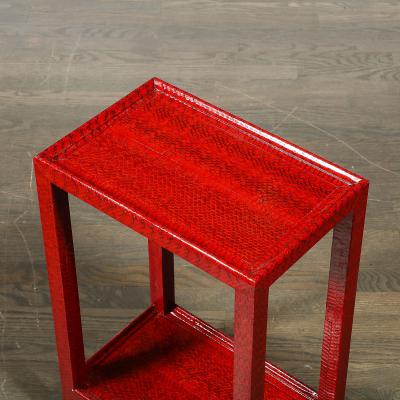 Karl Springer Mid Century Side Table in Smoked Ruby Cobra with Brass Castors by Karl Springer