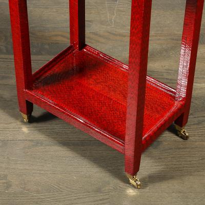 Karl Springer Mid Century Side Table in Smoked Ruby Cobra with Brass Castors by Karl Springer