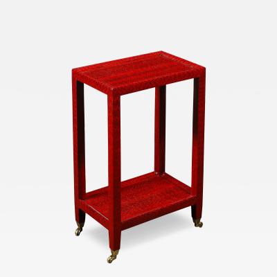 Karl Springer Mid Century Side Table in Smoked Ruby Cobra with Brass Castors by Karl Springer