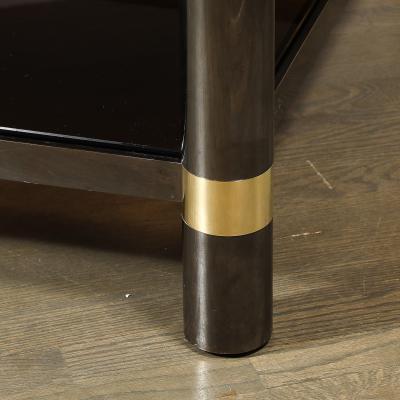 Karl Springer Mid Century Signed Karl Springer 2 Tier Gunmetal Brass Cocktail Table
