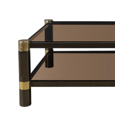 Karl Springer Mid Century Signed Karl Springer 2 Tier Gunmetal Brass Cocktail Table