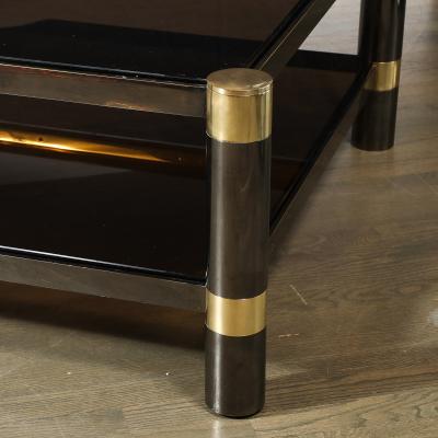 Karl Springer Mid Century Signed Karl Springer 2 Tier Gunmetal Brass Cocktail Table