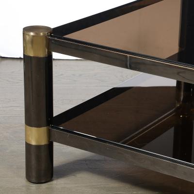 Karl Springer Mid Century Signed Karl Springer 2 Tier Gunmetal Brass Cocktail Table