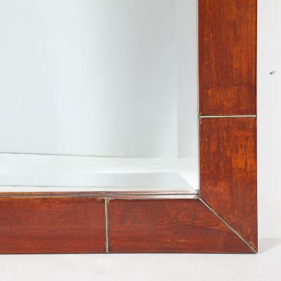 Karl Springer Mid Century Tessellated Lacquered Goatskin Arched Mirror signed Karl Springer