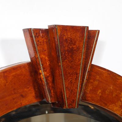 Karl Springer Mid Century Tessellated Lacquered Goatskin Arched Mirror signed Karl Springer