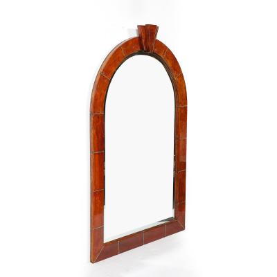 Karl Springer Mid Century Tessellated Lacquered Goatskin Arched Mirror signed Karl Springer