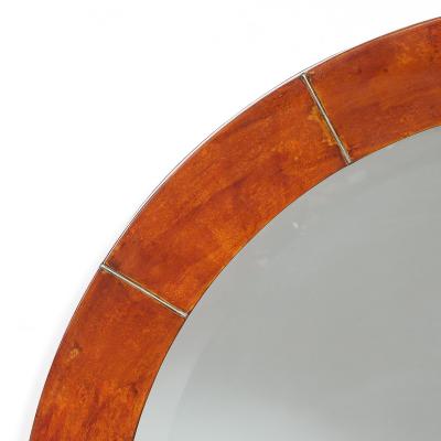 Karl Springer Mid Century Tessellated Lacquered Goatskin Arched Mirror signed Karl Springer