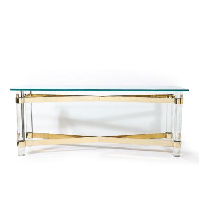 Karl Springer Mid Century X Form Polished Brass Lucite Console Table by Karl Springer