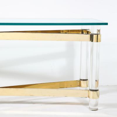 Karl Springer Mid Century X Form Polished Brass Lucite Console Table by Karl Springer