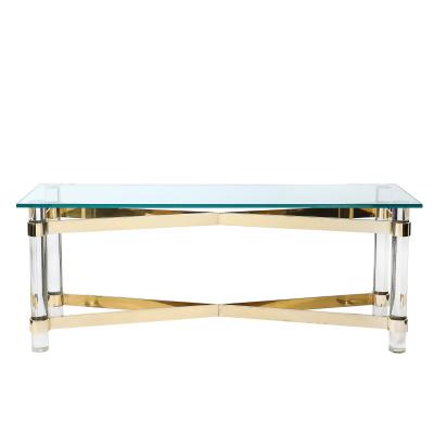 Karl Springer Mid Century X Form Polished Brass Lucite Console Table by Karl Springer