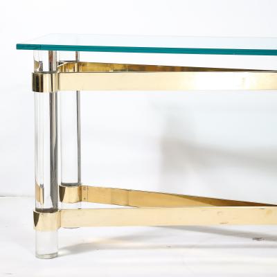 Karl Springer Mid Century X Form Polished Brass Lucite Console Table by Karl Springer