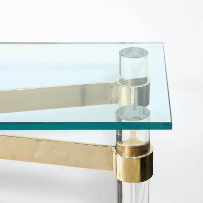 Karl Springer Mid Century X Form Polished Brass Lucite Console Table by Karl Springer