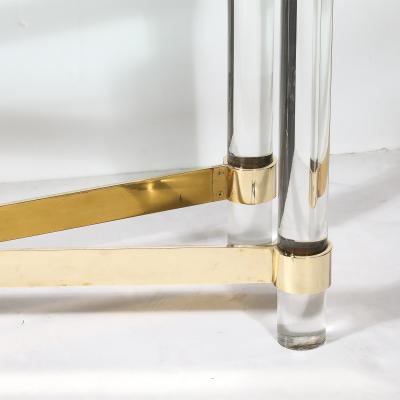 Karl Springer Mid Century X Form Polished Brass Lucite Console Table by Karl Springer