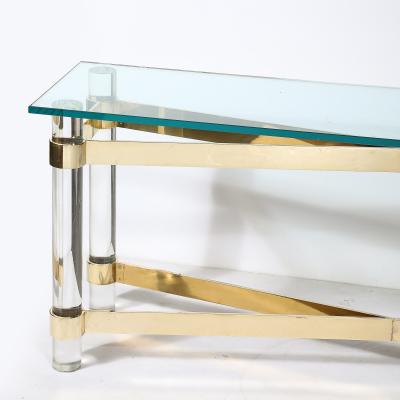 Karl Springer Mid Century X Form Polished Brass Lucite Console Table by Karl Springer