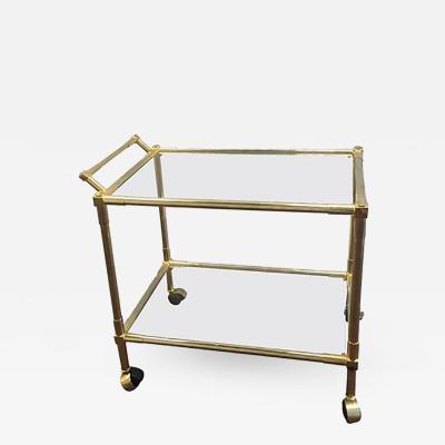 Karl Springer Midcentury Brass and Glass Bar Cart in the manner of Karl Springer