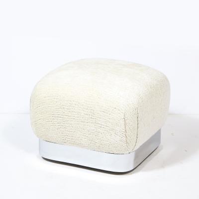 Karl Springer Modernist Chrome Wrapped Bench in Cream Gauffraged Velvet Manner of Springer