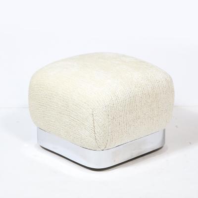 Karl Springer Modernist Chrome Wrapped Bench in Cream Gauffraged Velvet Manner of Springer