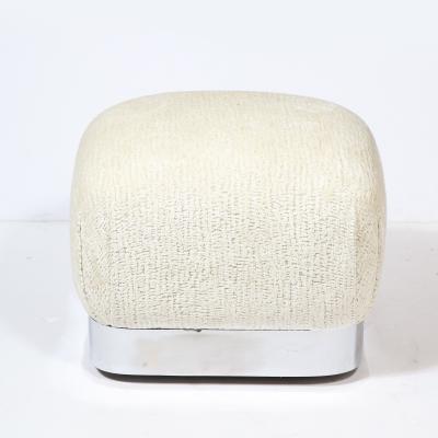Karl Springer Modernist Chrome Wrapped Bench in Cream Gauffraged Velvet Manner of Springer