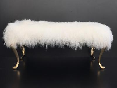 Karl Springer Mongolian Fur Vanity Bench with Cabriolet Brass Legs