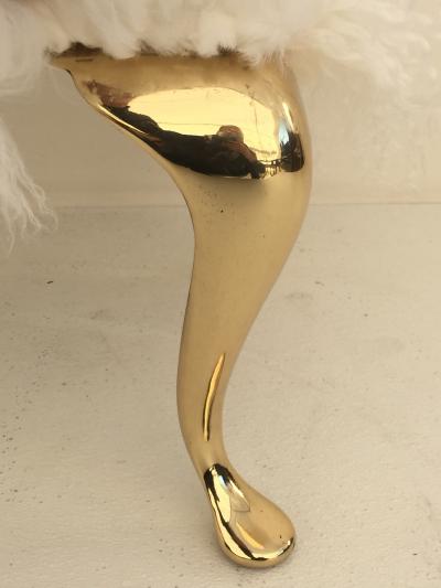 Karl Springer Mongolian Fur Vanity Bench with Cabriolet Brass Legs