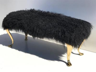Karl Springer Mongolian Wool Bench Footrest with Cabriolet Brass Legs