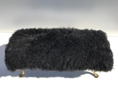 Karl Springer Mongolian Wool Bench Footrest with Cabriolet Brass Legs